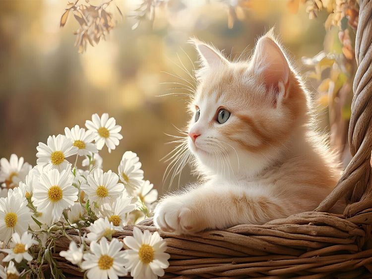 Produktbild: CALVENDO Puzzle Rotes Katzenbaby im Blumenkorb | 1000 Teile Lege-Gr&ouml;&szlig;e 64x48cm Foto-Puzzle f&uuml;r gl&uuml;ckliche Stunden