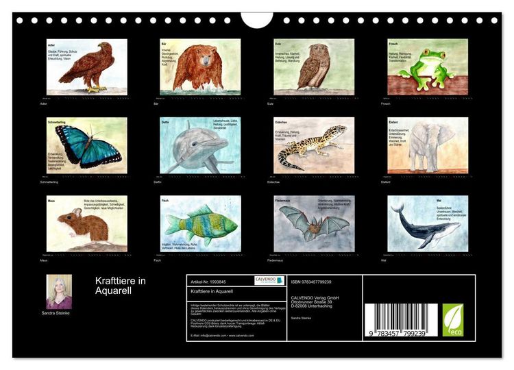 Produktbild: Krafttiere in Aquarell (Wandkalender 2026 DIN A4 quer), CALVENDO Monatskalender