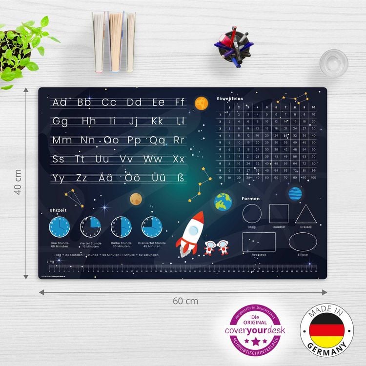 Produktbild: Cover-your-desk Schreibtischunterlage f&uuml;r Kinder Weltraum Schulanfang - abc und einmaleins, aus hochwertigem Vinyl , 60 x 40 cm