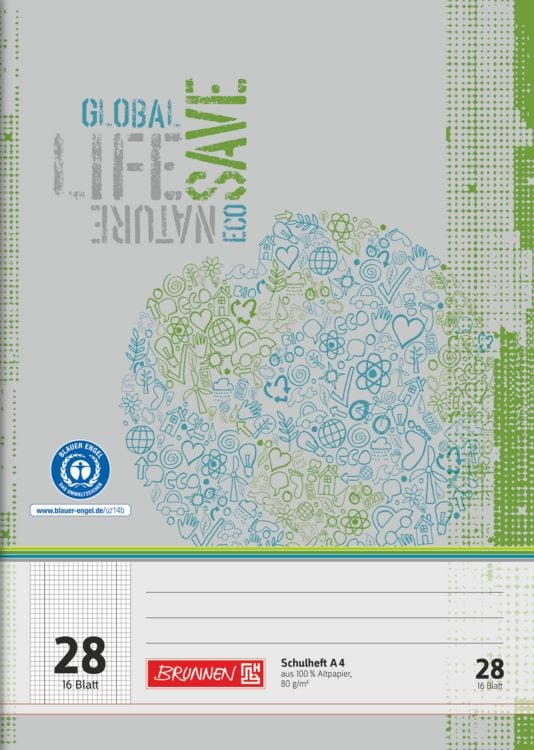 Produktbild: Brunnen Schulheft A4 Lin 28 16Bl RCP