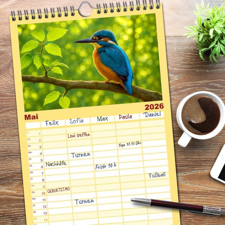 Produktbild: Familienplaner 2026 - Eisvogeltr&auml;ume am Wasser mit 5 Spalten (Wandkalender, 21 x 45 cm) CALVENDO