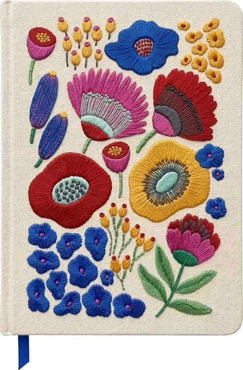 Produktbild: Bunte Blumengr&uuml;&szlig;e Notizbuch, bestickt, A5, 120 Bl&auml;tter, beige