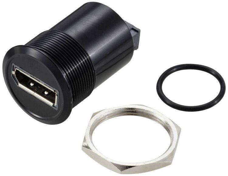 Produktbild: TRU COMPONENTS TC-11980480 Display Port 1,2 Panel-Adapter Buchse DisplayPort Buchse - DisplayPort Buchse Schwarz Inhalt: 1 St.