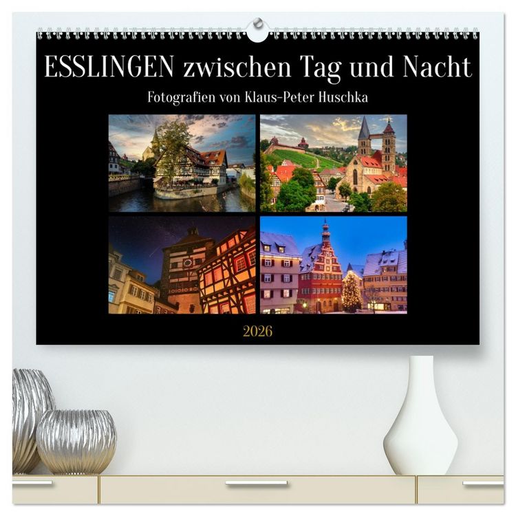 Produktbild: Esslingen zwischen Tag und Nacht (hochwertiger Premium Wandkalender 2026 DIN A2 quer), Kunstdruck in Hochglanz