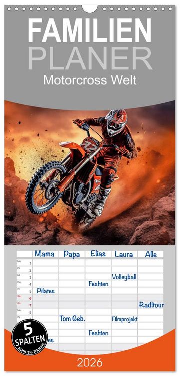 Produktbild: Familienplaner 2026 - Motorcross Welt mit 5 Spalten (Wandkalender, 21 x 45 cm) CALVENDO