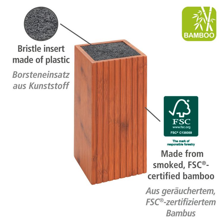 Produktbild: Messerblock mit Borsteneinsatz Mod. Mera, aus ger&auml;uchertem Bambus