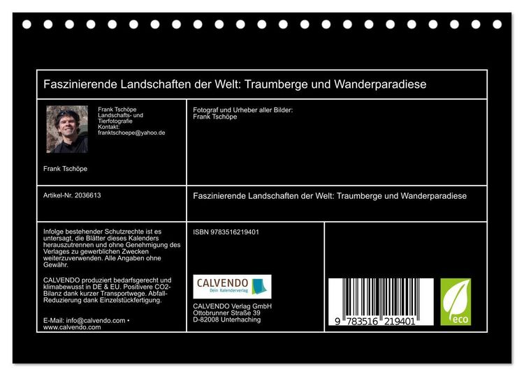 Produktbild: Faszinierende Landschaften der Welt: Traumberge und Wanderparadiese (Tischkalender 2026 DIN A5 quer), CALVENDO Monatskalender