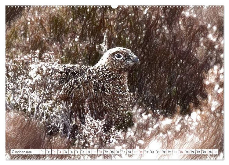 Produktbild: Schottlands Vogelwelt - Ein Portr&auml;t in Zeichnungen (hochwertiger Premium Wandkalender 2026 DIN A2 quer), Kunstdruck in Hochglanz