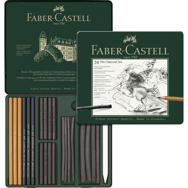 Produktbild: Faber-Castell Pitt Charcoal Set, Rei&szlig;- und Zeichenkohle mit Zubeh&ouml;r, 24er Set