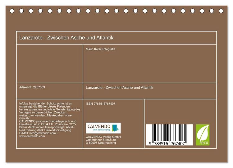 Produktbild: Lanzarote - Zwischen Asche und Atlantik (Tischkalender 2027 DIN A5 quer), CALVENDO Monatskalender