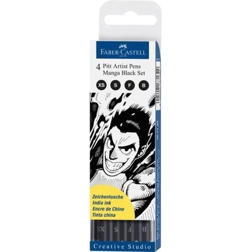 Produktbild: Faber-Castell Tuschestifte Pitt Artist Pens Manga schwarz, 4er Etui, XS, S, F und B