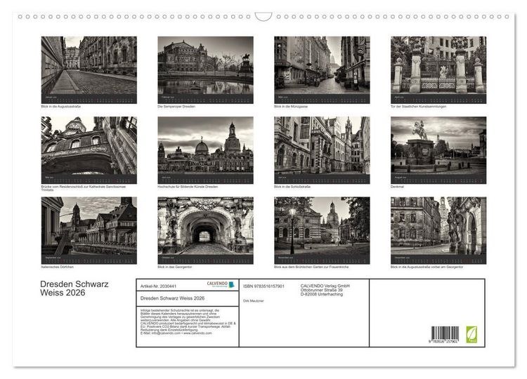 Produktbild: Dresden Schwarz Weiss 2026 (Wandkalender 2026 DIN A2 quer), CALVENDO Monatskalender