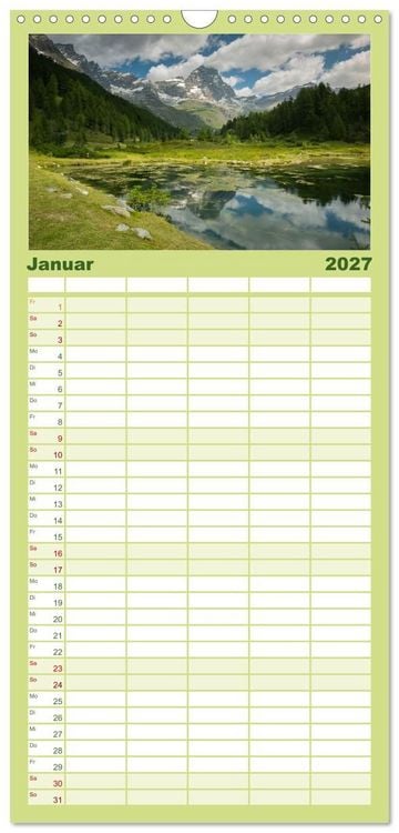 Produktbild: Familienplaner 2027 - Natur im Aostatal mit 5 Spalten (Wandkalender, 21 x 45 cm) CALVENDO