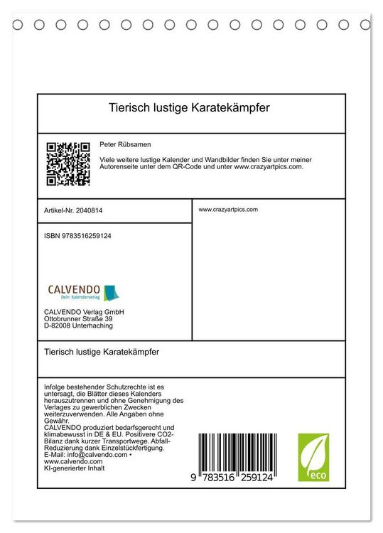 Produktbild: Tierisch lustige Karatek&auml;mpfer (Tischkalender 2026 DIN A5 hoch), CALVENDO Monatskalender