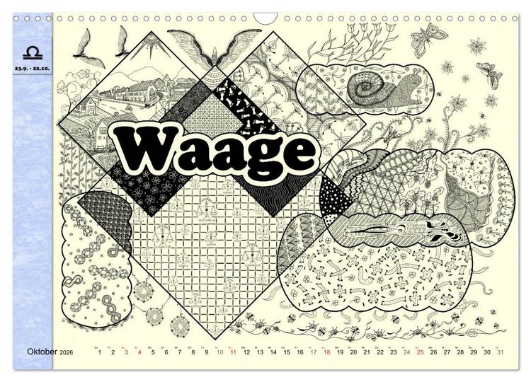 Produktbild: Tangle-Art, Sternzeichen mal anders (Wandkalender 2026 DIN A3 quer), CALVENDO Monatskalender