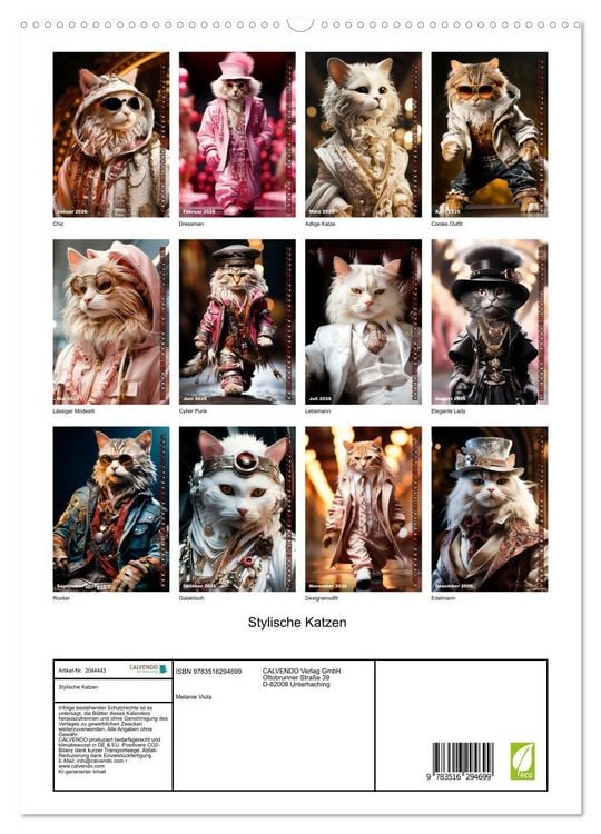 Produktbild: Stylische Katzen (hochwertiger Premium Wandkalender 2026 DIN A2 hoch), Kunstdruck in Hochglanz
