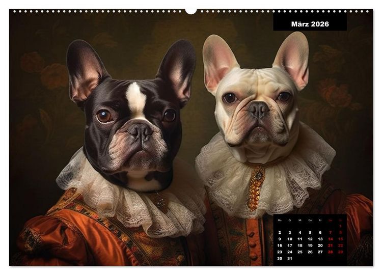Produktbild: Franz&ouml;sische Bulldogge KI Digiart (hochwertiger Premium Wandkalender 2026 DIN A2 quer), Kunstdruck in Hochglanz