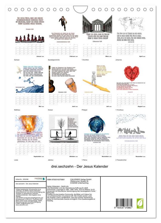 Produktbild: drei.sechzehn - Der Jesus Kalender (Wandkalender 2026 DIN A4 hoch), CALVENDO Monatskalender
