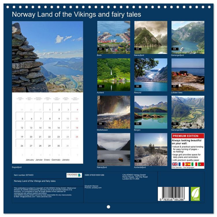Produktbild: Norway Land of the Vikings and fairy tales (Wall Calendar 2026 12 &times; 12 Inch) CALVENDO 12 Month Wall Calendar