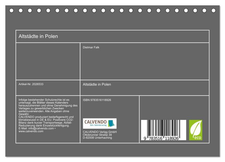 Produktbild: Altst&auml;dte in Polen (Tischkalender 2026 DIN A5 quer), CALVENDO Monatskalender