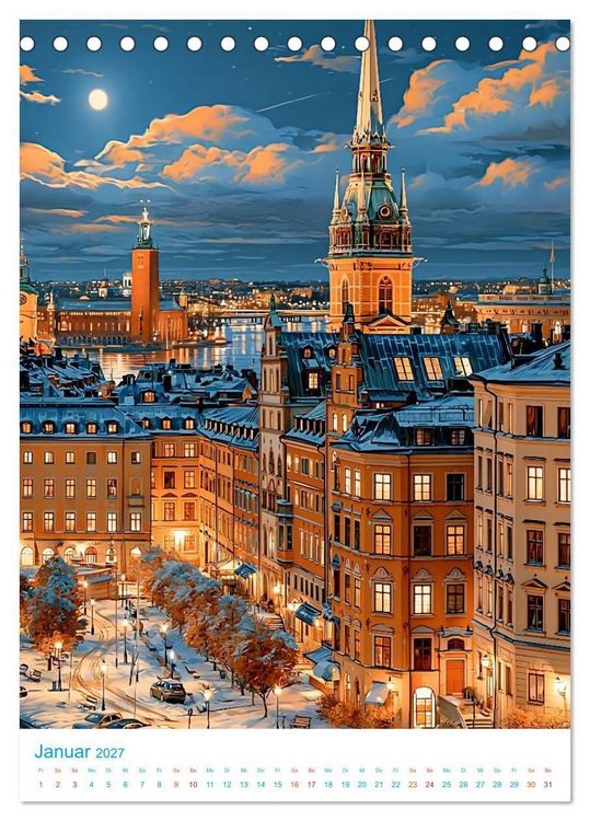 Produktbild: Schweden - Old School Poster Style (Tischkalender 2027 DIN A5 hoch), CALVENDO Monatskalender