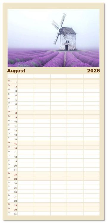 Produktbild: Familienplaner 2026 - Windgefl&uuml;ster-M&uuml;hlenimpressionen mit 5 Spalten (Wandkalender, 21 x 45 cm) CALVENDO