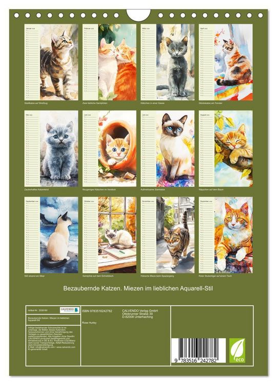 Produktbild: Bezaubernde Katzen. Miezen im lieblichen Aquarell-Stil (Wandkalender 2026 DIN A4 hoch), CALVENDO Monatskalender