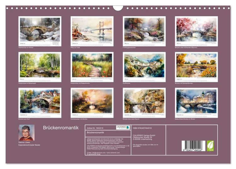 Produktbild: Br&uuml;ckenromantik (Wandkalender 2026 DIN A3 quer), CALVENDO Monatskalender