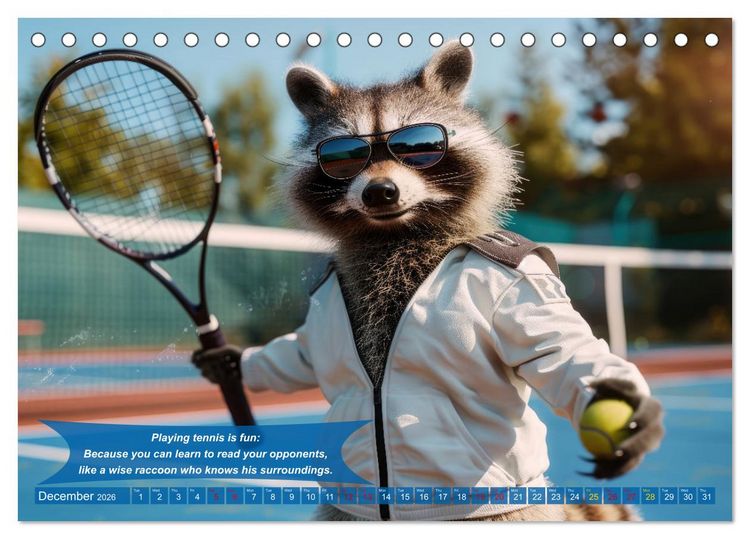 Produktbild: Funny animals as tennis players (Desk Calendar 2026 DIN A5 landscape), CALVENDO 12 Month DeskCalendar