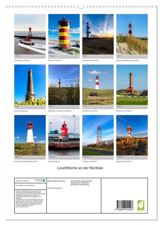 Produktbild: Leuchtt&uuml;rme an der Nordsee (hochwertiger Premium Wandkalender 2026 DIN A2 hoch), Kunstdruck in Hochglanz