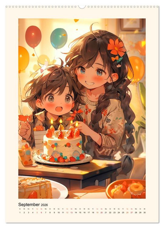 Produktbild: Manga Kinder - ein gl&uuml;ckliches Jahr (Wandkalender 2026 DIN A2 hoch), CALVENDO Monatskalender