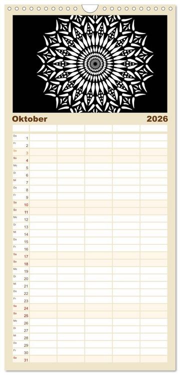 Produktbild: Familienplaner 2026 - Entspannung und Ruhe durch Mandalas mit 5 Spalten (Wandkalender, 21 x 45 cm) CALVENDO