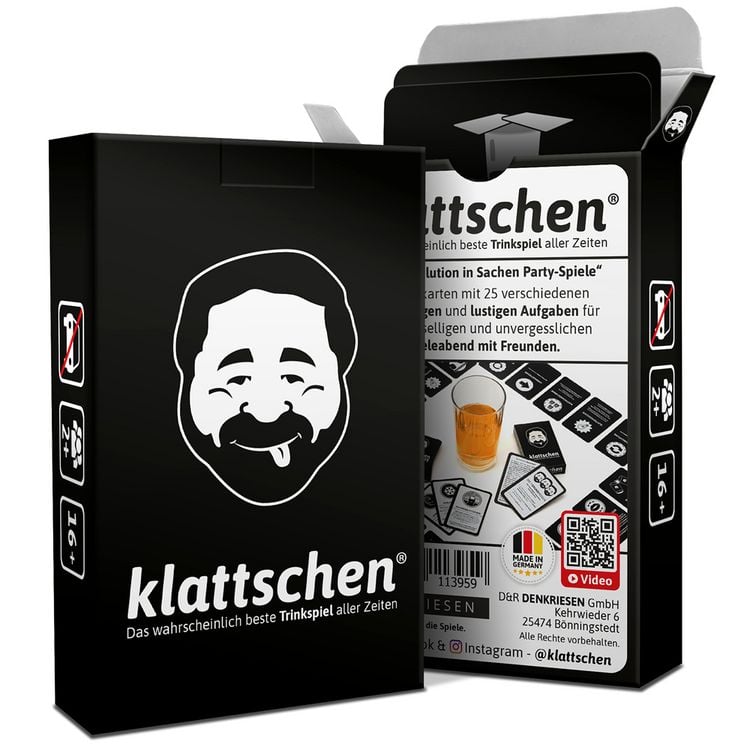 Produktbild: DENKRIESEN - klattschen&reg; - Trinkspiel - SPIELKARTENKARTON "Das wahrscheinlich beste Trinkspiel aller Zeiten"