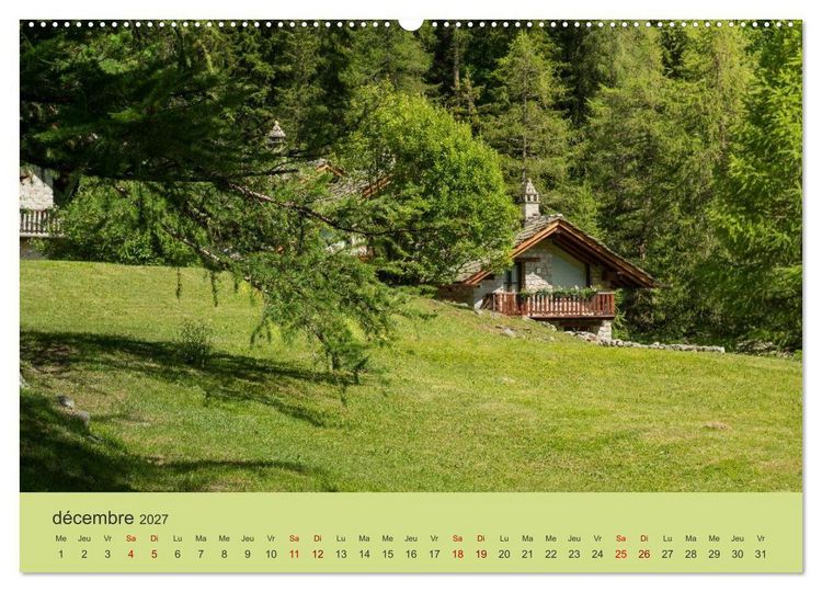 Produktbild: Montagnes, lacs et chalets dans la vall&eacute;e d'Aoste (Calendrier mural 2027 DIN A2 vertical) calendrier de bureau