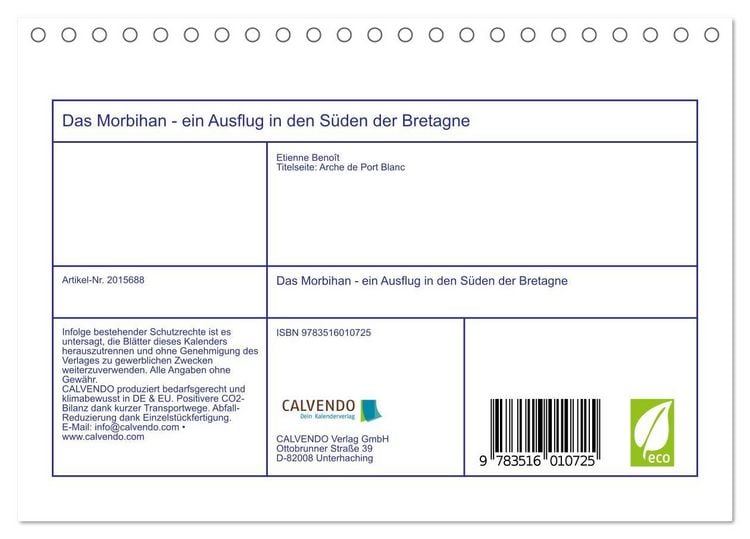 Produktbild: Das Morbihan - ein Ausflug in den S&uuml;den der Bretagne (Tischkalender 2026 DIN A5 quer), CALVENDO Monatskalender