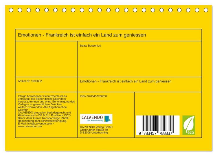 Produktbild: Emotionen - Frankreich ist einfach ein Land zum geniessen (Tischkalender 2026 DIN A5 quer), CALVENDO Monatskalender