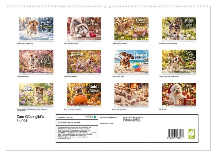 Produktbild: Zum Gl&uuml;ck gibt&rsquo;s Hunde (hochwertiger Premium Wandkalender 2027 DIN A2 quer), Kunstdruck in Hochglanz