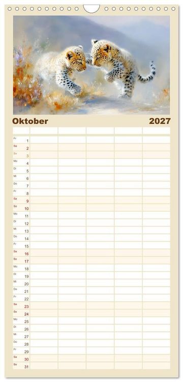 Produktbild: Familienplaner 2027 - Leopardenkinder. Afrikas Katzenbabys im Licht der Natur mit 5 Spalten (Wandkalender, 21 x 45 cm) CALVENDO
