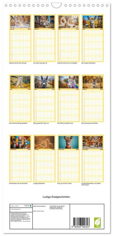 Produktbild: Familienplaner 2026 - Lustige Eselgeschichten mit 5 Spalten (Wandkalender, 21 x 45 cm) CALVENDO