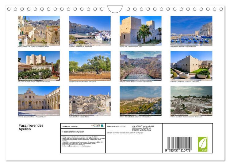 Produktbild: Faszinierendes Apulien (Wandkalender 2026 DIN A4 quer), CALVENDO Monatskalender