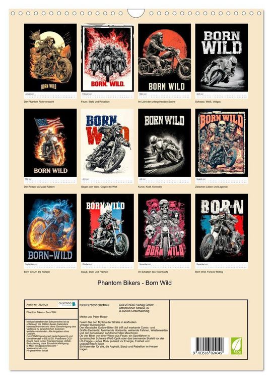 Produktbild: Phantom Bikers - Born Wild (Wandkalender 2027 DIN A3 hoch), CALVENDO Monatskalender