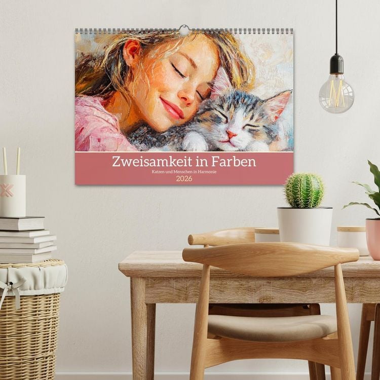 Produktbild: Zweisamkeit in Farben. Katzen und Menschen in Harmonie (Wandkalender 2026 DIN A3 quer), CALVENDO Monatskalender