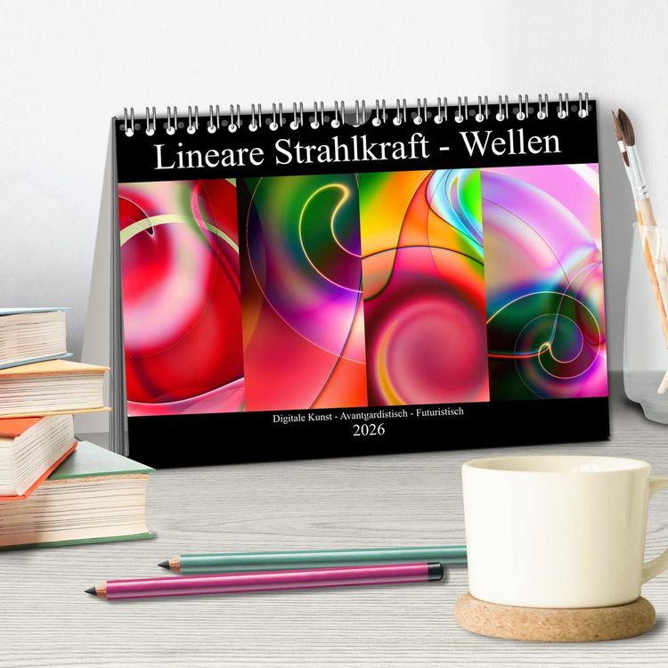 Produktbild: Lineare Strahlkraft - Wellen, Digitale Kunst (Tischkalender 2026 DIN A5 quer), CALVENDO Monatskalender