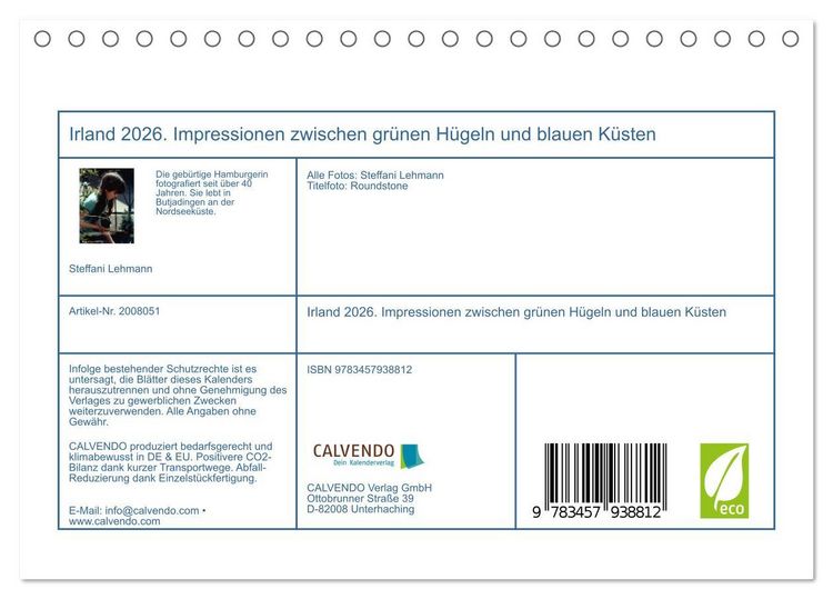 Produktbild: Irland 2026. Impressionen zwischen gr&uuml;nen H&uuml;geln und blauen K&uuml;sten (Tischkalender 2026 DIN A5 quer), CALVENDO Monatskalender