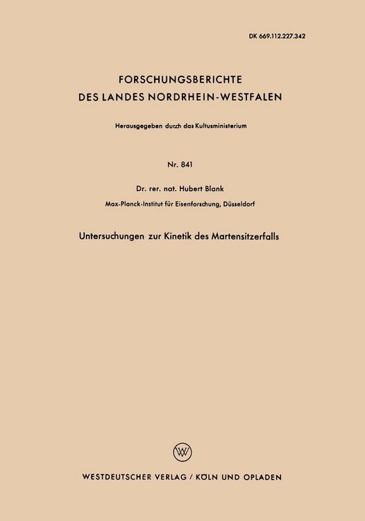 Produktbild: Untersuchungen zur Kinetik des Martensitzerfalls