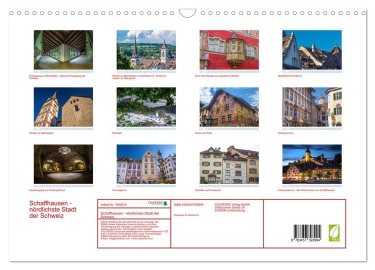 Produktbild: Schaffhausen - n&ouml;rdlichste Stadt der Schweiz (Wandkalender 2026 DIN A3 quer), CALVENDO Monatskalender