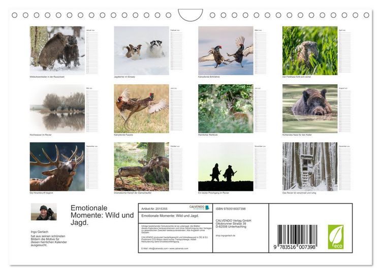 Produktbild: Emotionale Momente: Wild und Jagd. (Wandkalender 2026 DIN A4 quer), CALVENDO Monatskalender