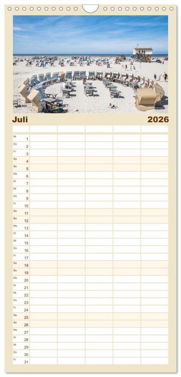 Produktbild: Familienplaner 2026 - Traumstr&auml;nde der Nordsee mit 5 Spalten (Wandkalender, 21 x 45 cm) CALVENDO