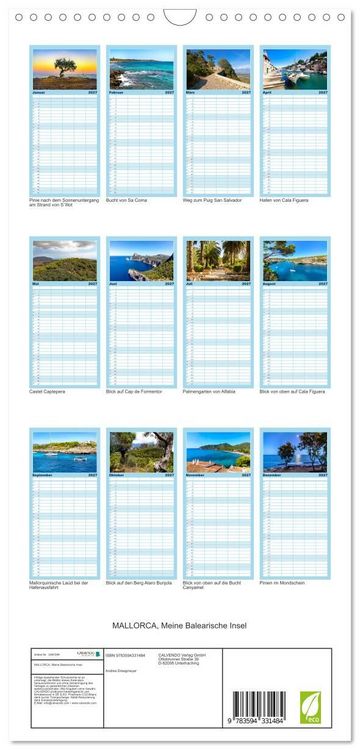 Produktbild: Familienplaner 2027 - MALLORCA, Meine Balearische Insel mit 5 Spalten (Wandkalender, 21 x 45 cm) CALVENDO