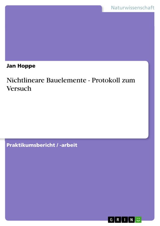 Produktbild: Nichtlineare Bauelemente - Protokoll zum Versuch